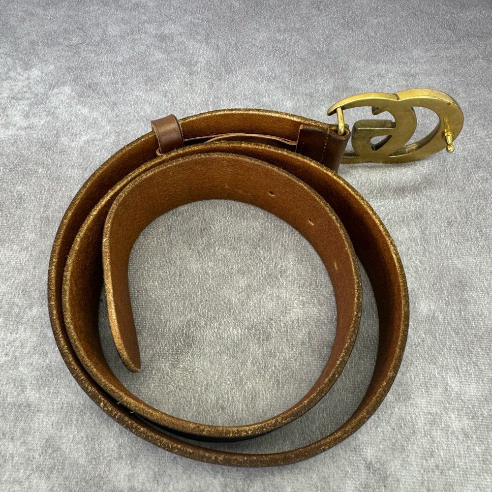 Gucci Raw Edge Unfinished Wide Marmont Double G Leather Belt 409416 85/34” - Picture 5 of 11